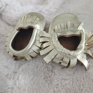 Soft Leather Gold‎ Moccassins, 12-18 months